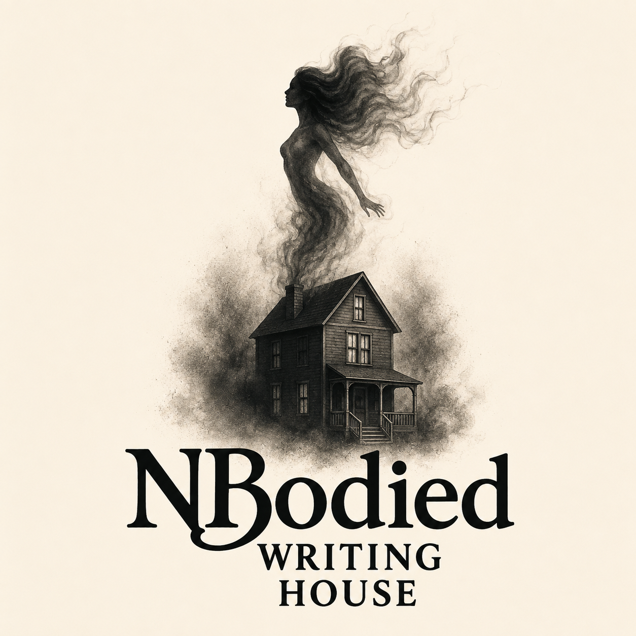 NBodied Writing House logo: a two-story house with a figure rising from the chimney smoke.